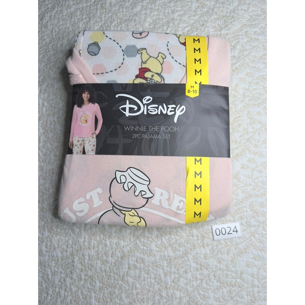 Disney Winnie the Pooh Womens 2pc Pajama Set Pink Just Here For Snacks M 8-10